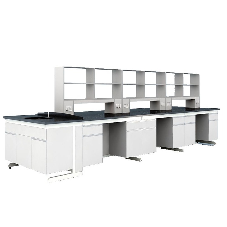 H Frame Laboratory Island Bench Commercial Modular Lab Workbench With Steel Wood Cabinets Reagent Rack
