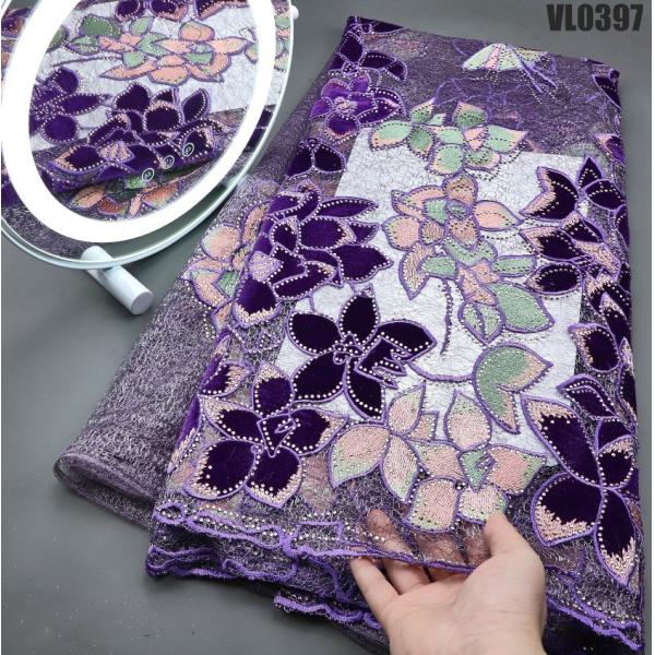 Supoo 2023 Luxury Velvet Lace for Wedding Embroidery Velvet Fabric Tulle Lace with Stones