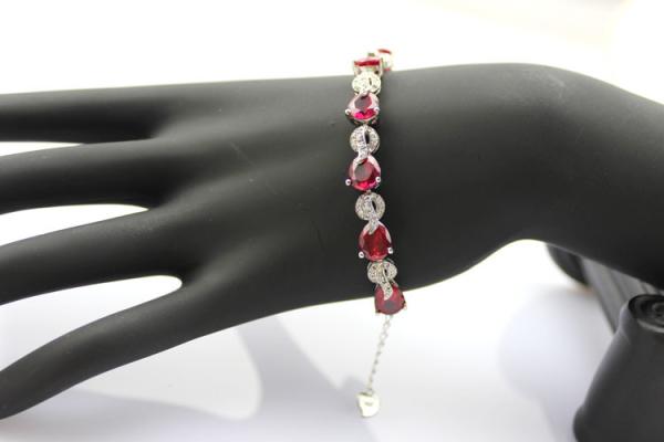 Sterling Silver Created RUBY Clear CZ Diamonds Tennis Bracelet(B02RUBY)