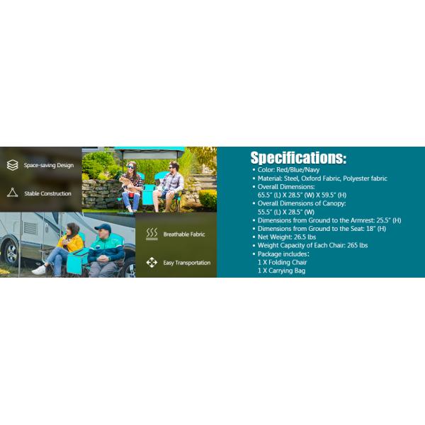 Camping Folding Chair With Umbrella, Recliner Chairs, Beach Chair Adults Camping Chair High Back with Umbrella