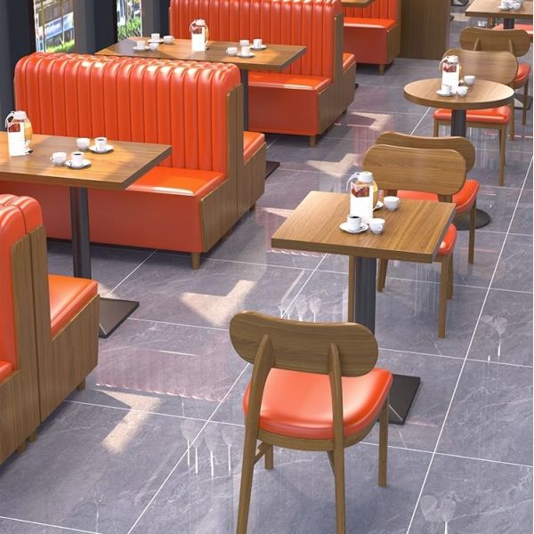 Custom Coffee Shop Dining Table and Sofa Set Restaurant Leather Wood Booth Seating and Chair Furniture