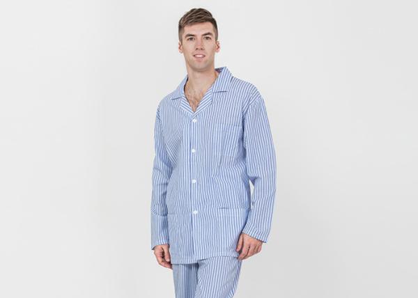 Blue Striped Style Mens Luxury Sleepwear / Mens Long Sleeve Pjs Fashion Design