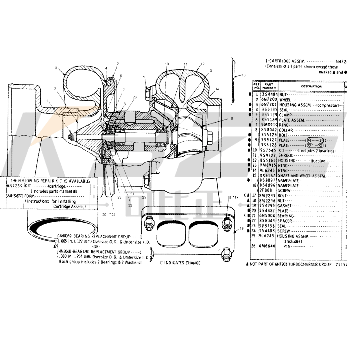 KBZE 6N-7203 0R-5841 CATERPILAR D342 ENGINE TURBOCHARGER ASSY FITS FOR D8K 583K