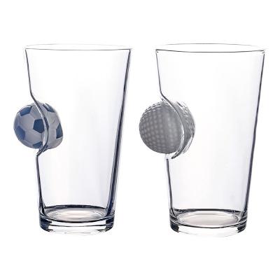 Copo de vidro personalizado futebol embutido original Logo Glass Beer Mug feito sob encomenda