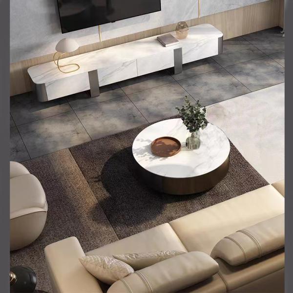 Stainless Steel edge Ceramic Marble  Coffee Table