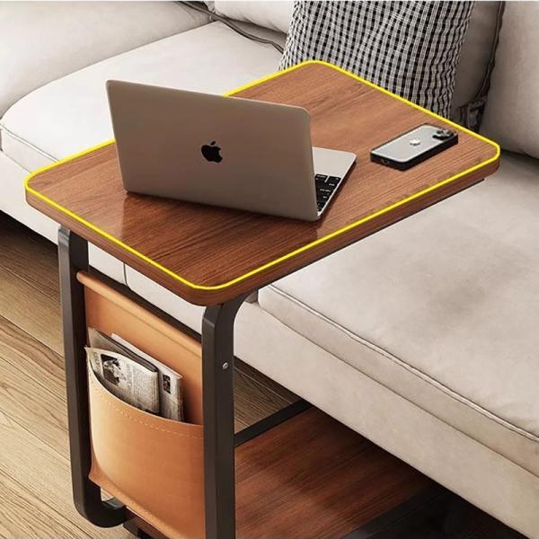 Space-Saving Living Room Furniture Corner Coffee Bedside Table with Wheels C Shape 2 Tiers End Rolling Storage Rack Shelf