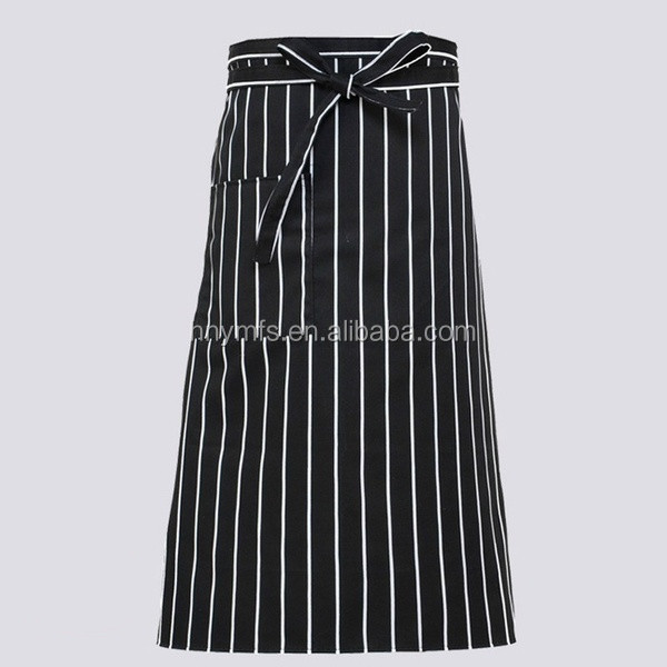Print Logo Cotton Polyester women men Stripe bib Apron With Pockets, Durable bib Apron  for Meat Food Processing
