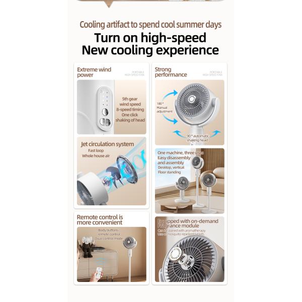 Adjustable Height 4000mA Portable USB Rechargeable Standing Fan With Timing Led Lamp Light