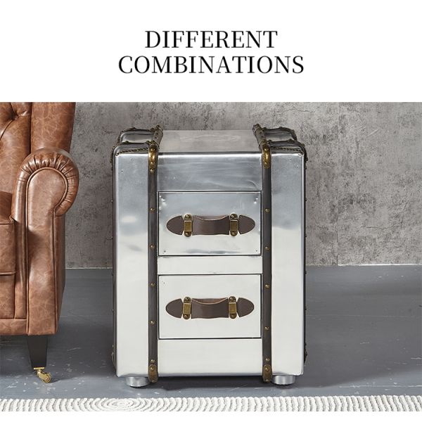 Nidea Industrial-Style Aluminum Trunk Cabinet American Country Industrial Bedside Table Storage Cabinet Vintage Storage Bedside