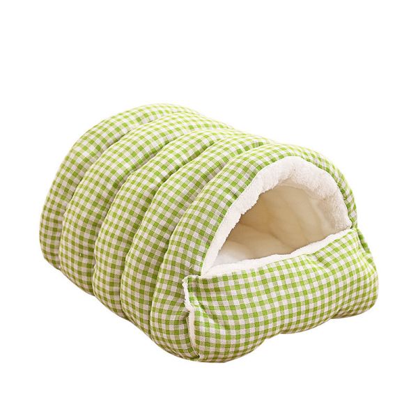 Soft Wool Enclosed Cat Bed with Plush Lining Removable & Washable Checkered Pet Furniture Hand Wash Only for Cats