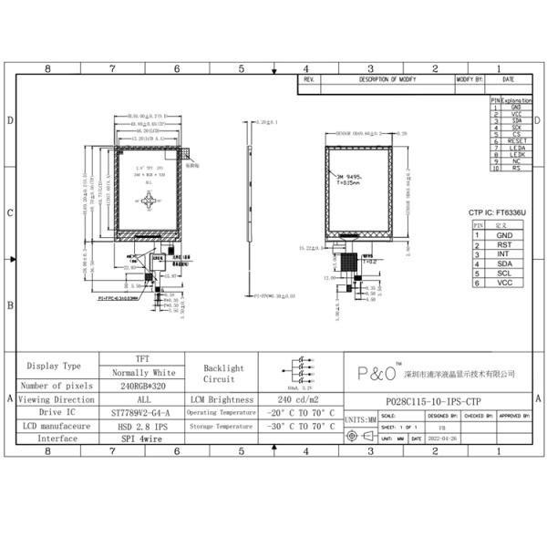 2.8 дюймовый RGB Tft Lcd Модуль 240x320 4 Wire Resistive Touch или Капацитивный сенсорный экран