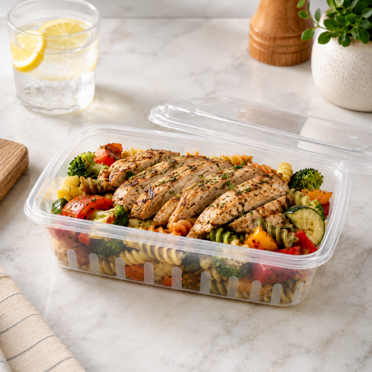 Rectangular Roast Meat PP Takeaway Food Box with Lid Transparent 1200ml
