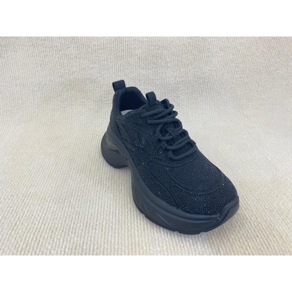 Black Ladies Bling Trainers Pigskin Insole Rhinestone Sneaker