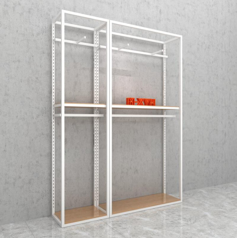 Modern 2 Tier Steel MDF Wardrobe Clothing Garment Rack for Retail Shops and Advertising