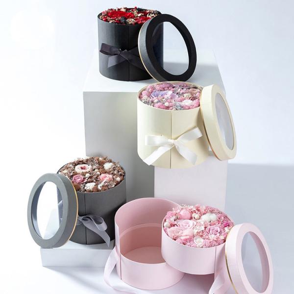 Clear PVC Window Round Mother'S Day Flower Hat Box Floral Packaging Matte Glossy Lamination