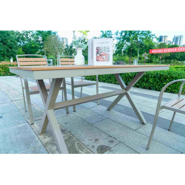 Outdoor Poly Wooden Dining Table And Chairs Plastic Wood Patio Table And Chair Set 5 Pieces Set
