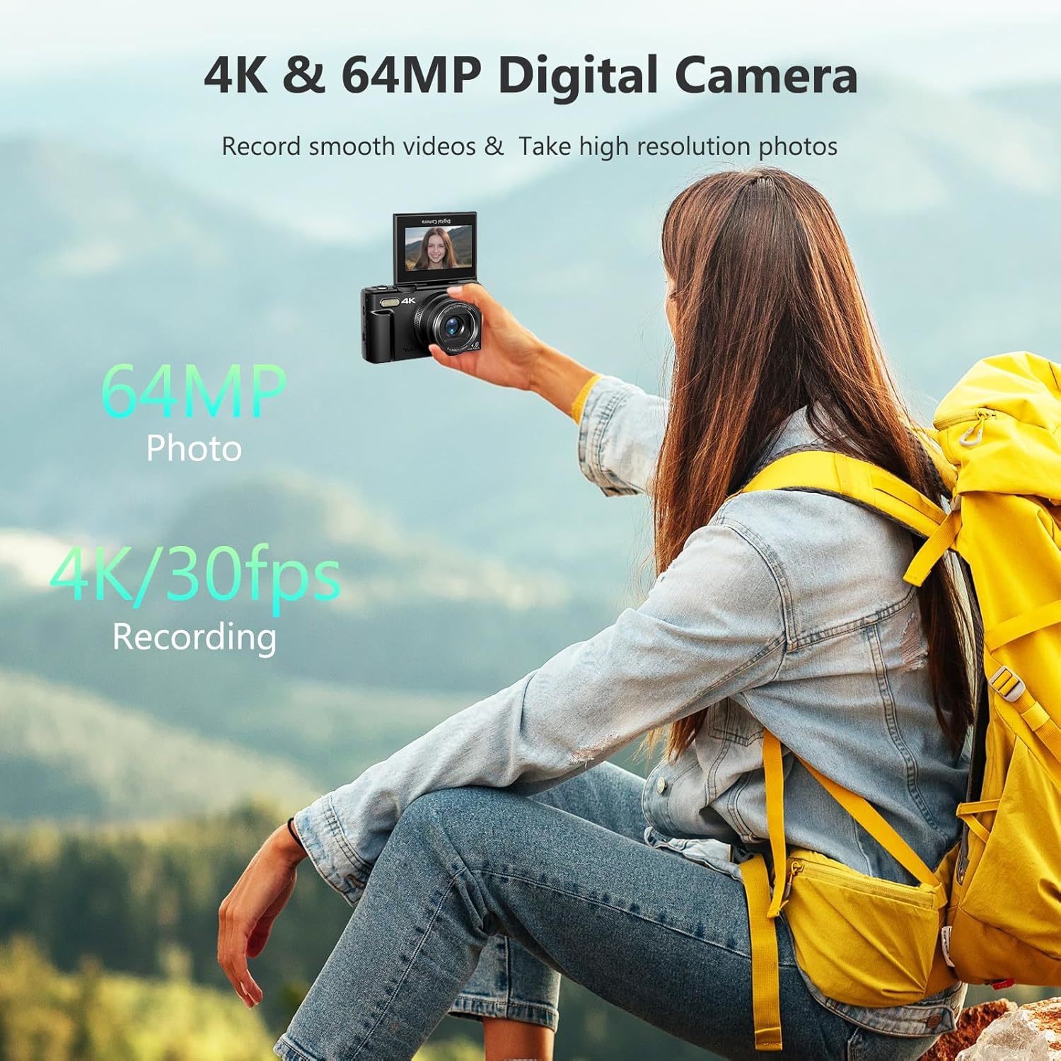 5K HD Travel Vlogging Digital Camera WiFi Flash 180° Rotating Selfie Time Lapse Slow Motion Burst Mode