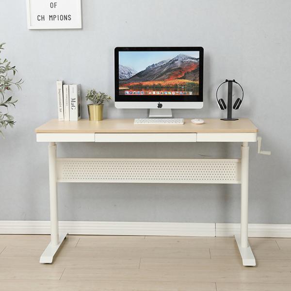 Height Adjustable Wooden Hand Crank Lifting Coffee Table Gaming Desk for Living Room