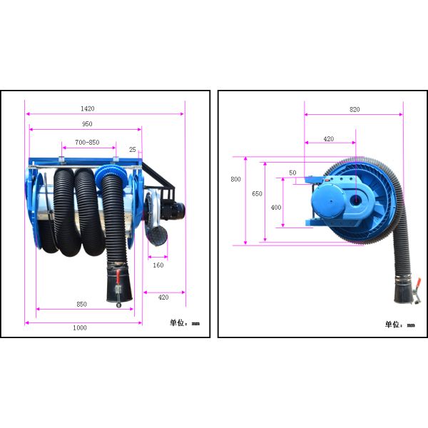7.6cm 1.02cm Spring Loaded Air Hose Reel 0.55kw Exhaust Fume Extractor