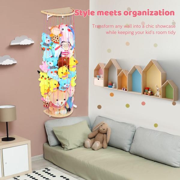 Wooden Half Circle Design Wall Hanging Plush Toy Organizer for Stuffed Animal Storage