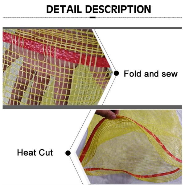 ISO Certified Food Grade Plastic Tubular Onion Leno Net Raschel Firewood Bag with Drawstring