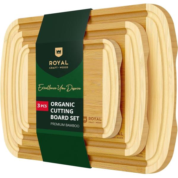Rectangle Bamboo Wood Cutting Board Set With Kitchen Accessories Included