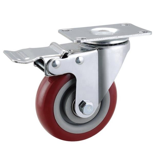 100kg Load Zinc Plated 5 Inch Swivel Plate Casters On Red PVC Polyurethane Wheels