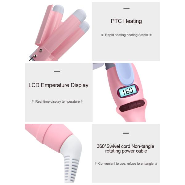 32mm 3 Barrel Hair Waver Dual Voltage Curling Iron Ceramic Hair Curler