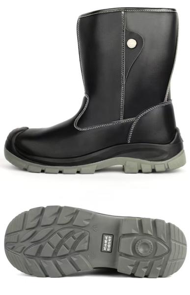 OEM Black High Top Microfiber Leather Security Work Boots with EN-standard Steel Toe and Puncture Resistant Midsole