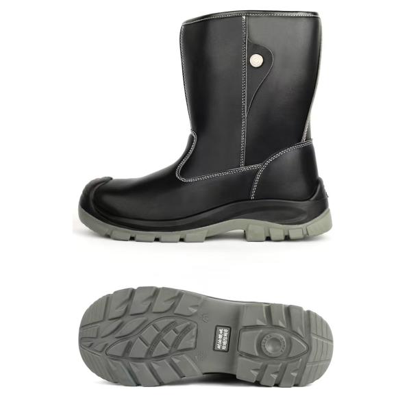 OEM Black High Top Microfiber Leather Security Work Boots with EN-standard Steel Toe and Puncture Resistant Midsole