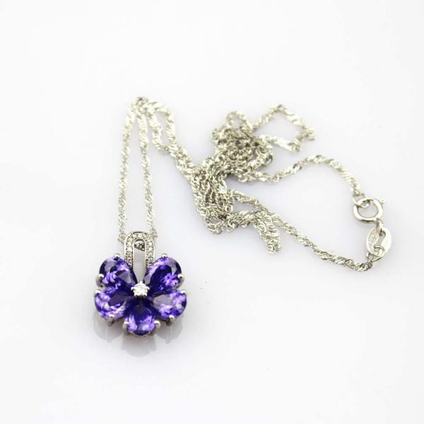 Women Jewelry  Purple Cubic Zircon Flower Pendant Necklace  (PSJ0223)