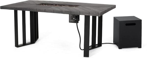 Black Or Dark Gray Rectangular Fire Pit Table Liquefied Petroleum Gas