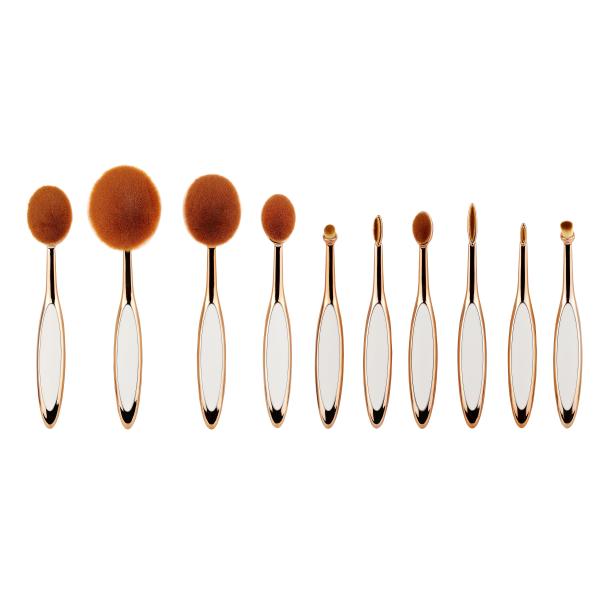 10 Pcs Tooth Cosmetic Makeup Brushes Professional , Oval Beauty Brush Set