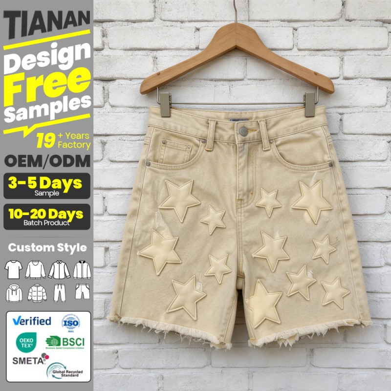 Custom Men's Distressed Denim Shorts Loose Baggy Jorts Summer Casual Patch Star Streetwear Denim Short Designer Jeans for Men