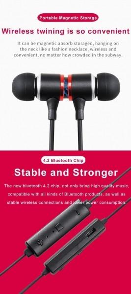 Metal Sports BlueTooth Headphone Sweat Proof Earphone Magnetic Earpiece Stereo Wireless Headset