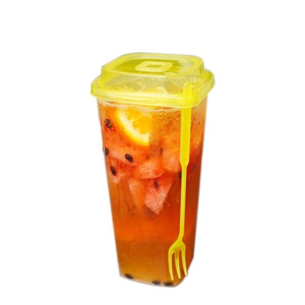 Square Disposable Plastic Cups With Lids 22oz Bubble Tea Cup Custom Logo