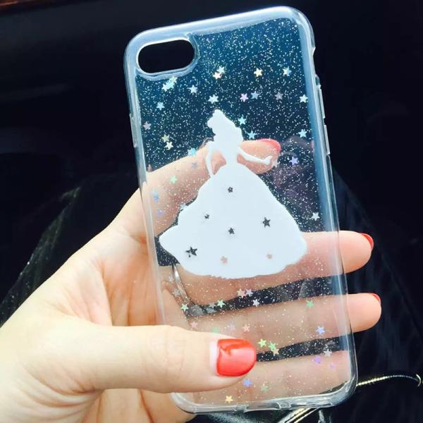 Soft TPU Small Star Space Snow White Princess Pasted Cell Phone Case Cover for iPhone 7 6s Plus