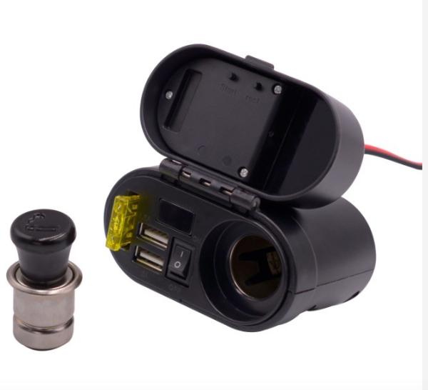 ABS Black 3A 4 In 1 Motorcycle USB Charger OEM 1 Meter Wire