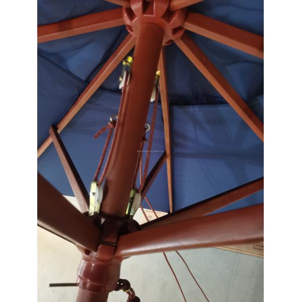 Outdoor Sunshade 2.5M Navy Blue Wooden Umbrella with Straight Wood Frame and Custom Logo