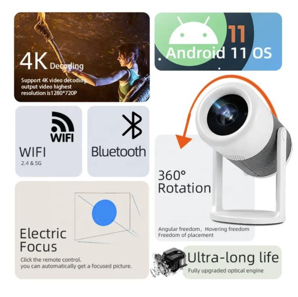 J1 Mini Portable Projector Android 11.0 Flexible Multi Angle Projection Projector