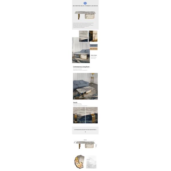 Living Room Stainless Steel Rectangle Central coffee Table  With Bright Gold Mirror Finish Natural Marble Top Metal Legs