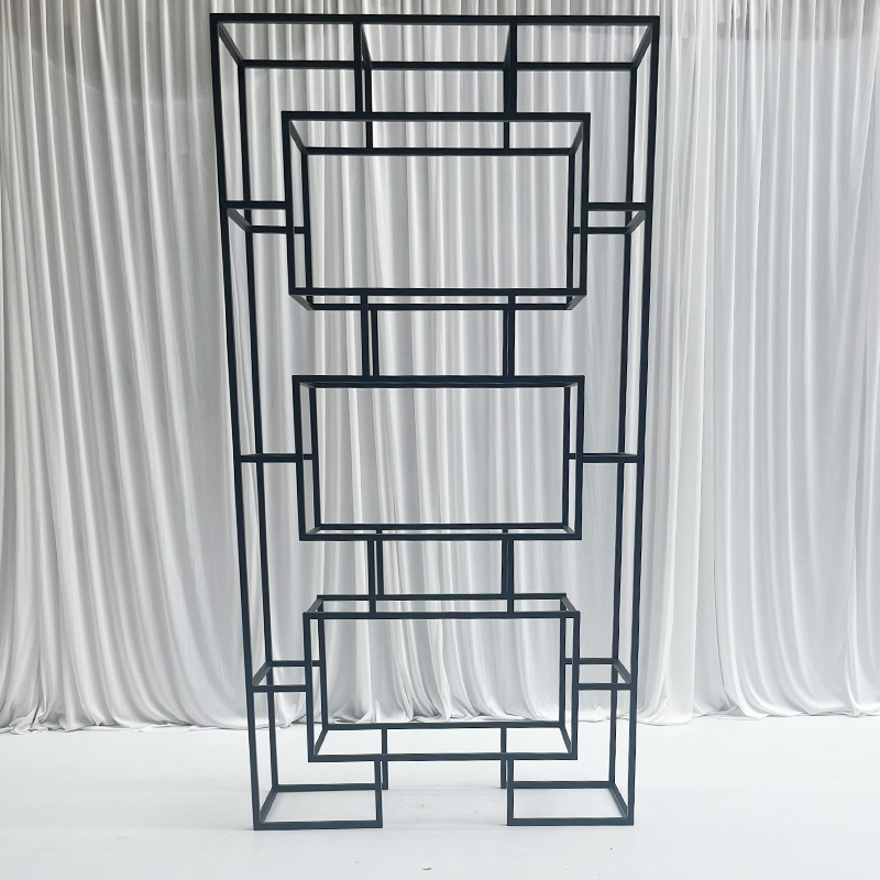 WENDING Black Geometric 3-Tier Pyramid Wedding Display Stand – Modern Event Shelf