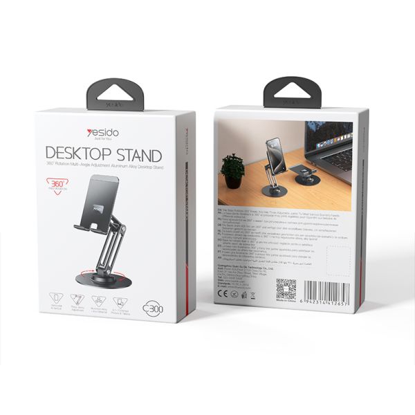Yesido 360 Rotating Foldable Design Adjustment of Height Aluminum Alloy Phone Holder for Tablets and Devices