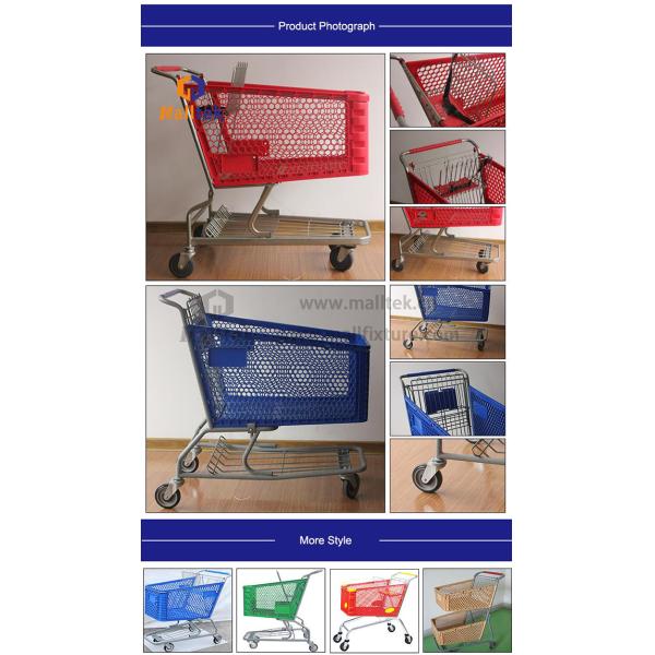 Commercial Colorful Shopping Basket Trolley Semi Plastic Powder Coating Surface