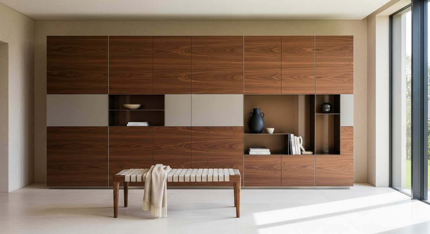 Hotel Walnut Veneered Wall Panels in 304 Stainless Steel Substructure