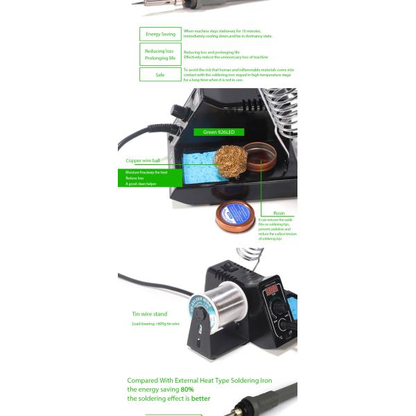 High Power Anti Static Adjustable Temperature Soldering Station Green 926LED 60W