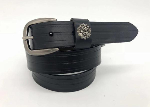 Soft Women Leather Belts With Embossed Line Pattern  Brushed Gunmetal Bucklee 2.0CM Wide