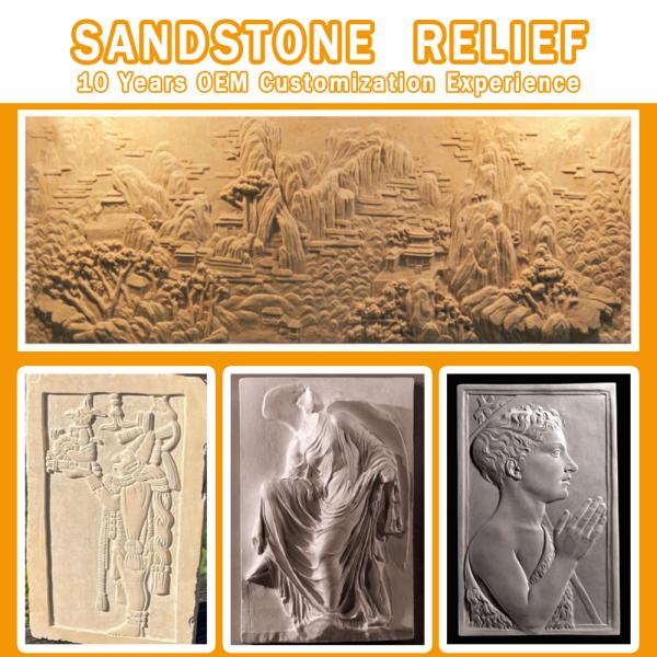 Natural Sandstone Relief Mural Hand Carved Picture Based Customization Marble Sandstone Relief