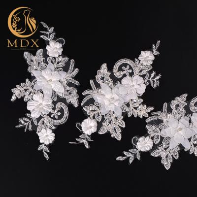 O bordado floral da guarnição do laço de MDX 3D perlou a guarnição do laço para o vestido de casamento