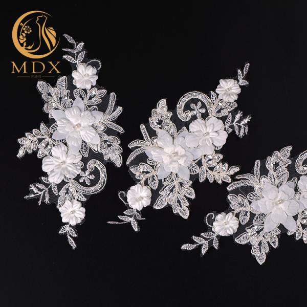 O bordado floral da guarnição do laço de MDX 3D perlou a guarnição do laço para o vestido de casamento